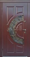 Металлическая дверь Одностворчатая дверь МДФ со стеклом и ковкой №473 для коттеджа