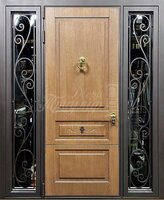 Металлическая дверь Одностворчатая дверь МДФ со стеклом и ковкой №483 для коттеджа